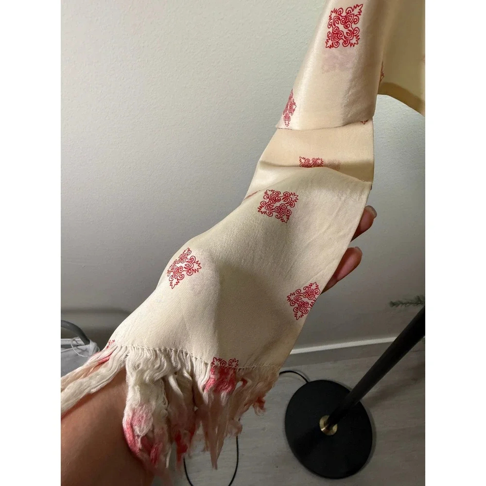 bohemian silky viscose scarf vintage red cream long soft fringe eccentric unisex